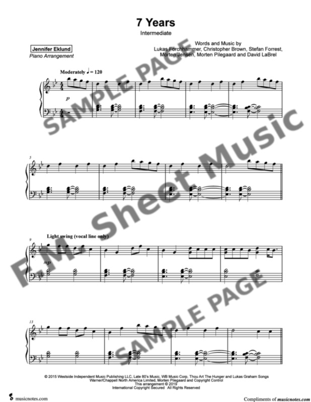 7 Years Old Piano Sheet Music